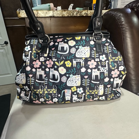 NWT Lily Bloom Black Floral & Animal Print Satchel with Yellow and Pink Accents - Picture 4 of 12